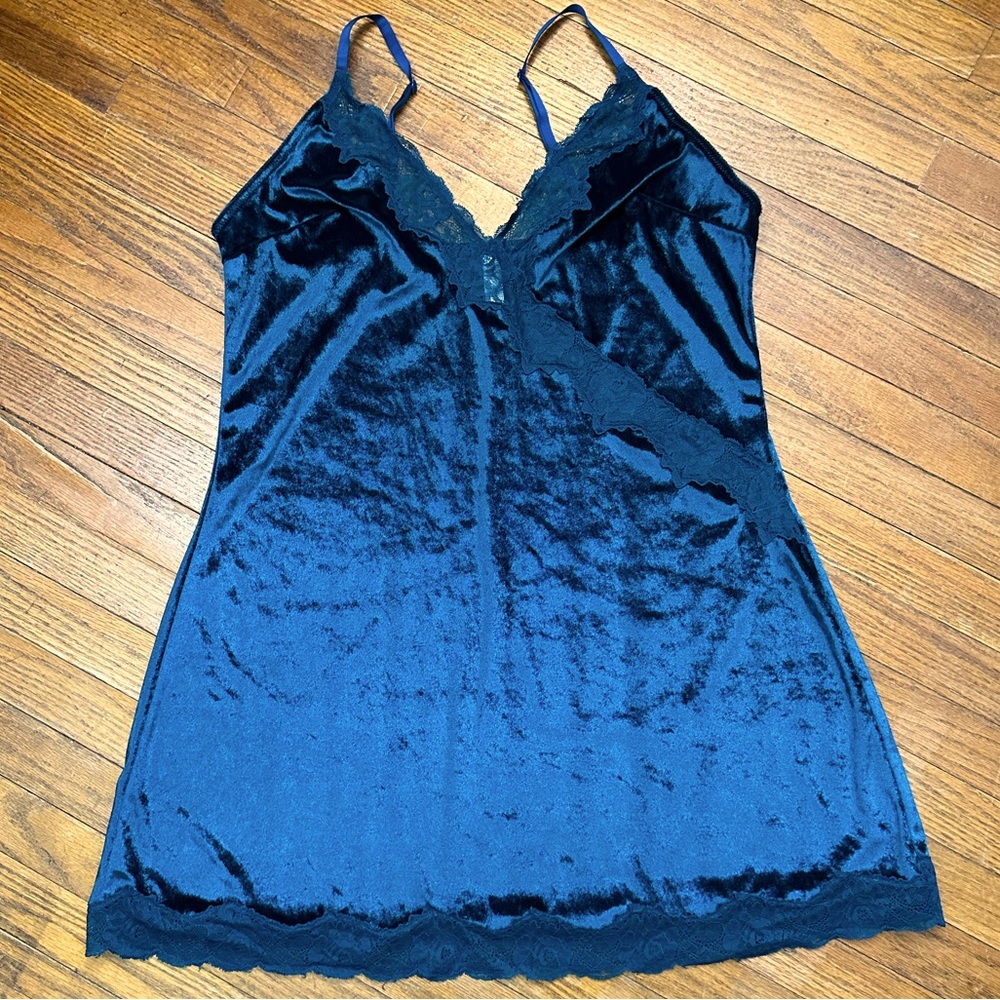 Gilligan O'Malley Teal Velour Floral Lace Adj Strap Sexy Babydoll Lingerie Sz XL - Picture 1 of 9